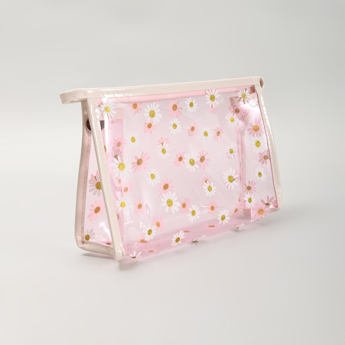 Pintresty Floral Transparent Pouch- Pink
