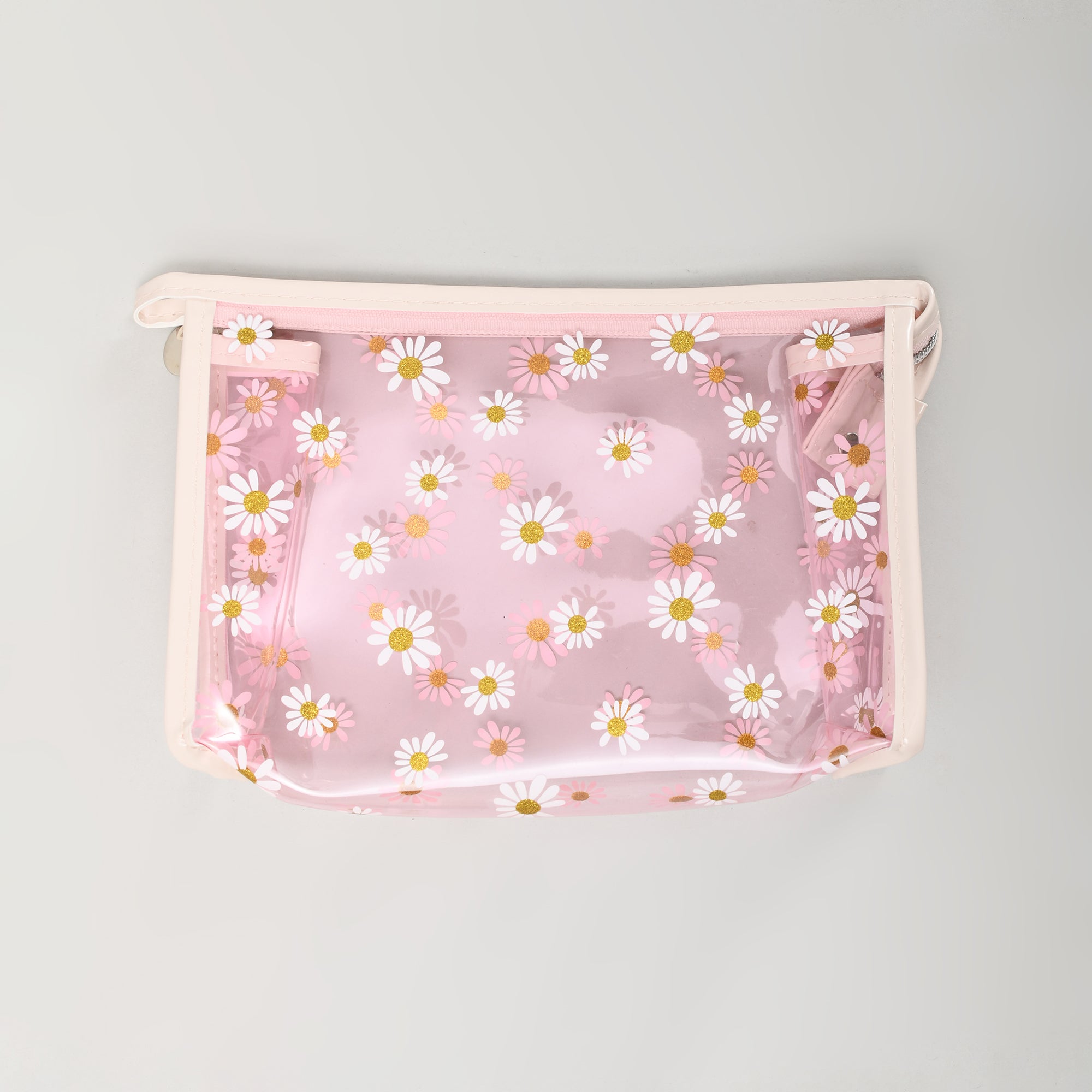 Pintresty Floral Transparent Pouch- Pink