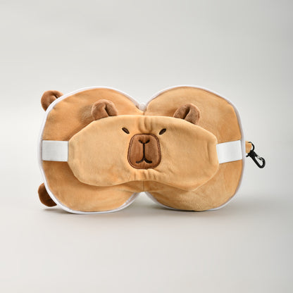 Tripple Use Capybara  Plush Neck Pillow- Eyemask- keychain Combo