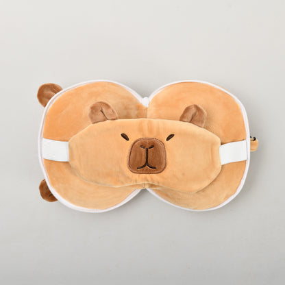 Tripple Use Capybara  Plush Neck Pillow- Eyemask- keychain Combo