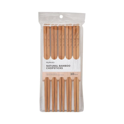Natural Bamboo Chopsticks - 10 Pairs Mumuso