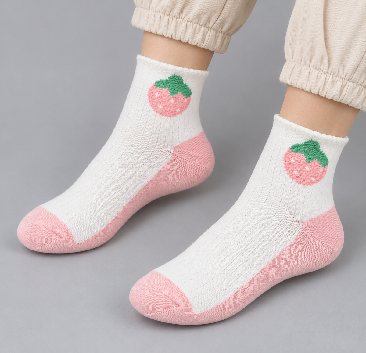 Cute Strawberry &amp; Cherry Kids Socks – Set of 2 Pairs (7-9 years)