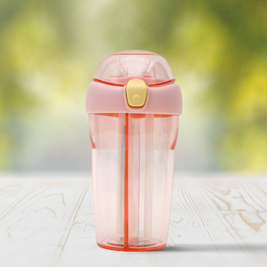 Portable Dual-Use Water Bottle with 2 Straws - Pink / 430 ml Mumuso