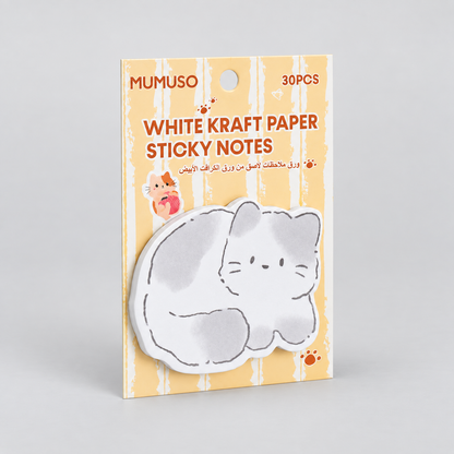 Cat-Shaped Sticky Notes - White Kraft Paper