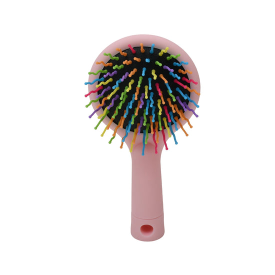 Rainbow bristle Hair Brush with Round Mirror- Pink Mumuso
