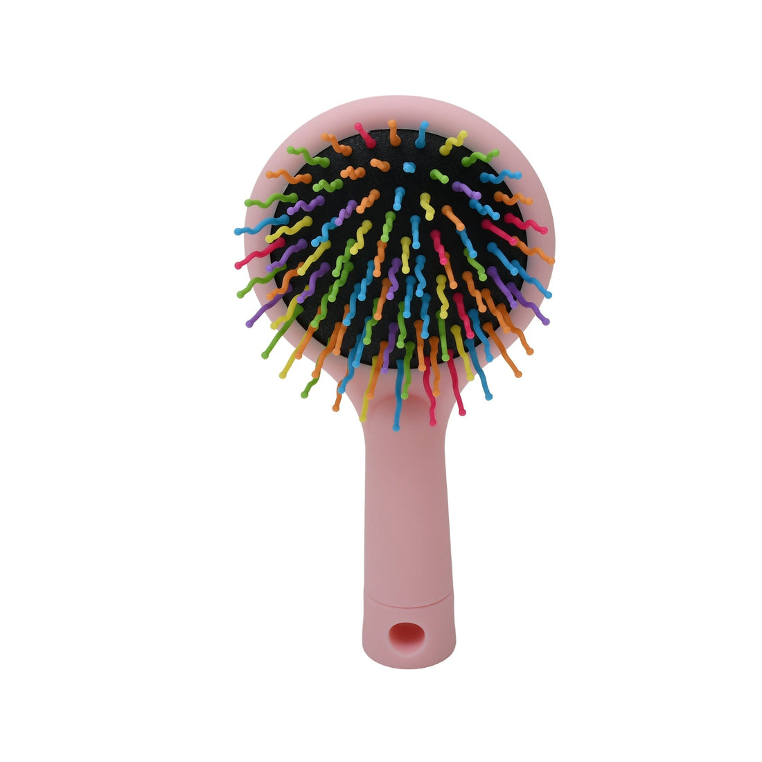 Rainbow bristle Hair Brush with Round Mirror- Pink Mumuso