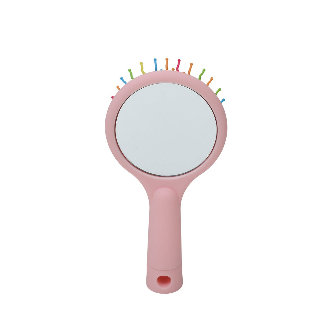 Rainbow bristle Hair Brush with Round Mirror- Pink Mumuso