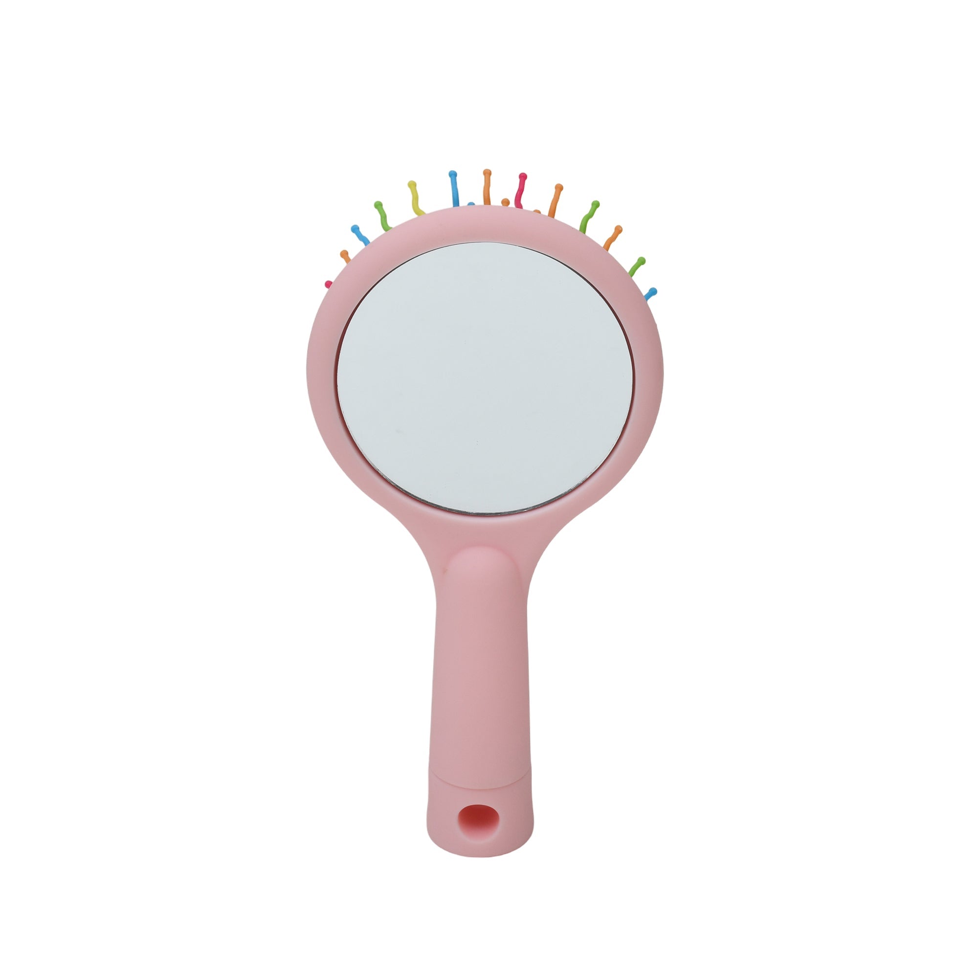 Rainbow bristle Hair Brush with Round Mirror- Pink Mumuso