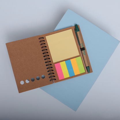 Pocket Notebook with Ballpoint Pen & Sticky Notes - Brown