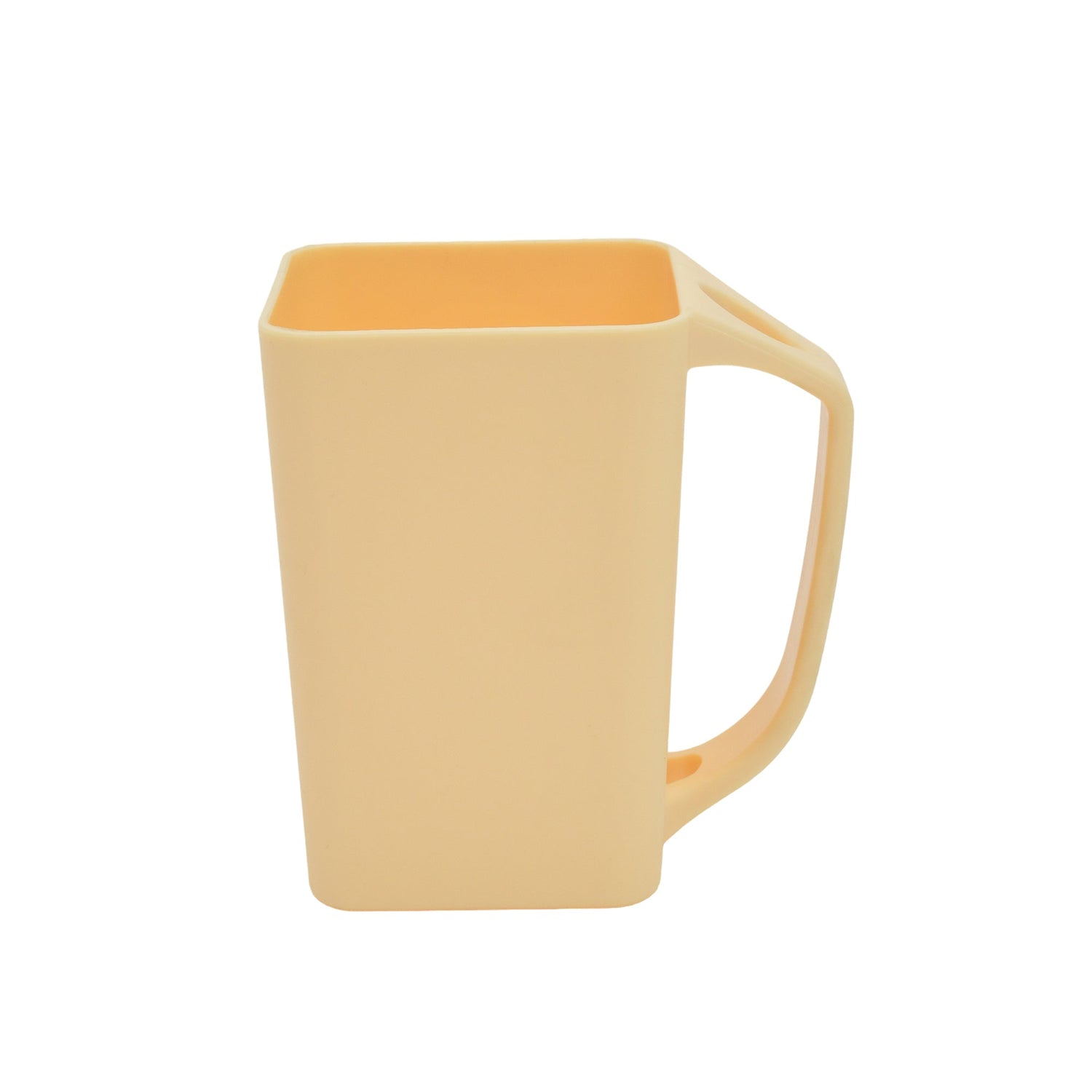 Sleek Light Yellow Square Plastic Cup with Handle- 420 ml Mumuso