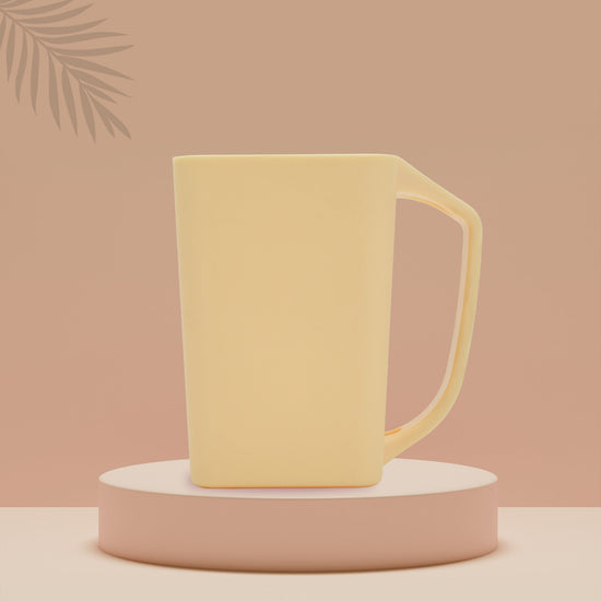 Sleek Light Yellow Square Plastic Cup with Handle- 420 ml Mumuso