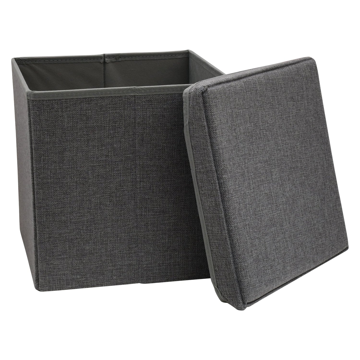 Square Shaped Folding Storage Ottoman -Dark Grey Mumuso