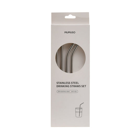 Stainless Steel Drinking Straws -  Steel Grey- Set of 2 Mumuso