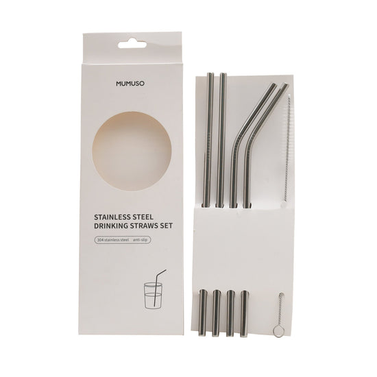 Stainless Steel Drinking Straws -  Steel Grey- Set of 2 Mumuso