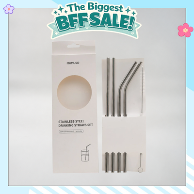 Stainless Steel Drinking Straws -  Steel Grey- Set of 2