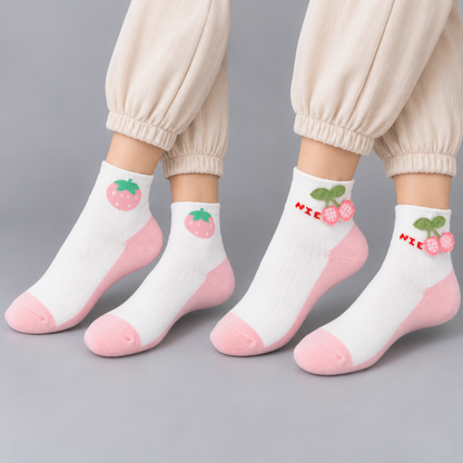 Cute Strawberry &amp; Cherry Kids Socks – Set of 2 Pairs (7-9 years)