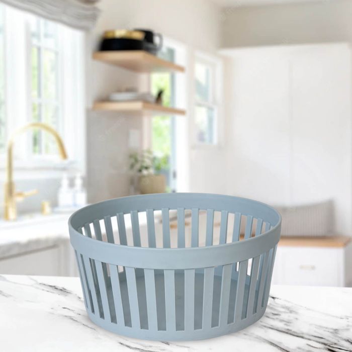 Striped Hollowed-Out Basket - Blue Mumuso