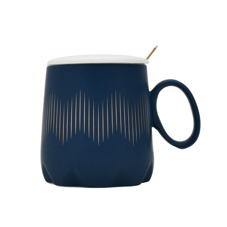 Stylish Blue and Gold Lines Ceramic Mug - Blue Mumuso
