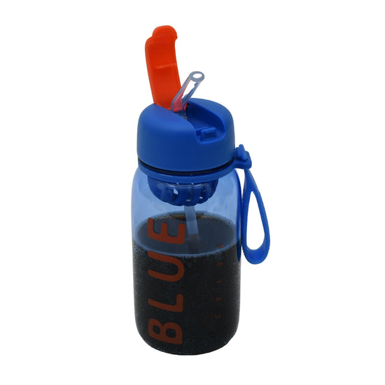Stylish Water Bottle with Straw and Wrist Strap - Blue / 430 ml Mumuso