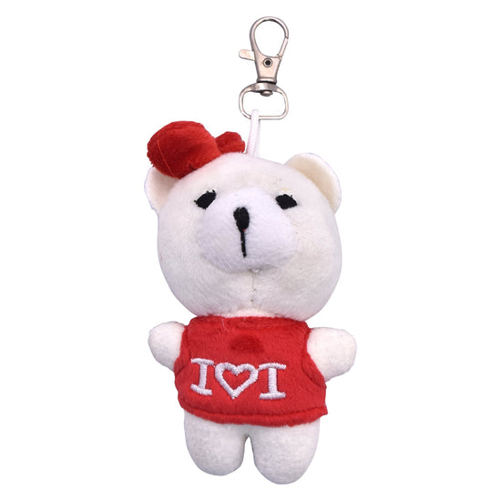 Teddy With A Hairbow Keychain - White And Red Mumuso