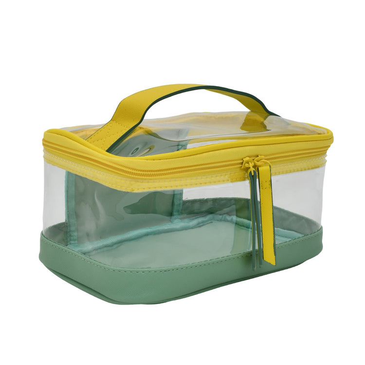 Transparent Portable Cosmetic Bag - Colourblocking/ Green Mumuso