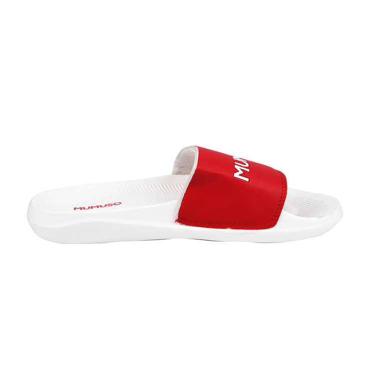 Unisex Faux Leather Casual Sliders - Red & White Mumuso
