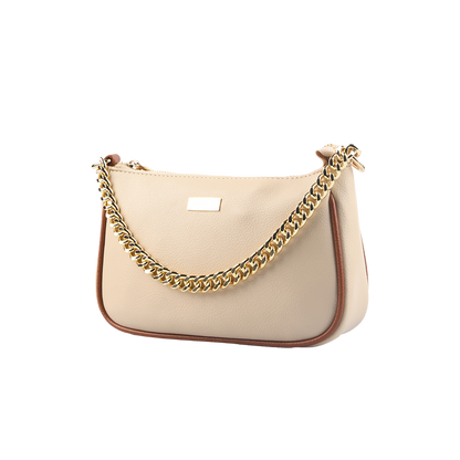 DUAL HANDLE CLASSIC BAG - CREAM &amp; TAN
