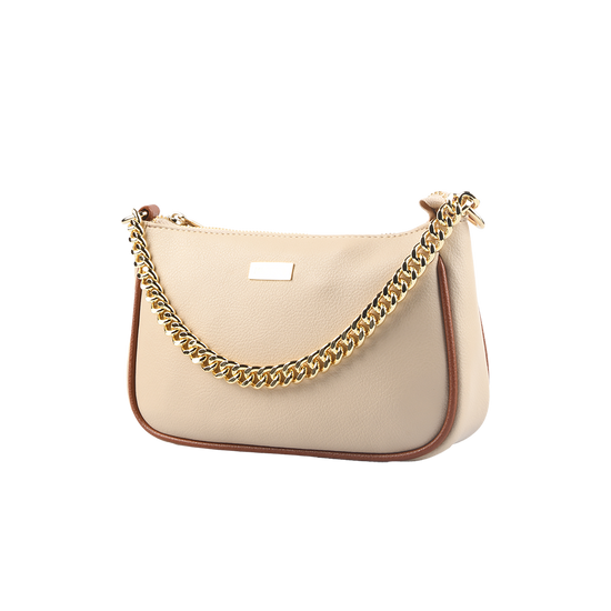 DUAL HANDLE CLASSIC BAG - CREAM & TAN