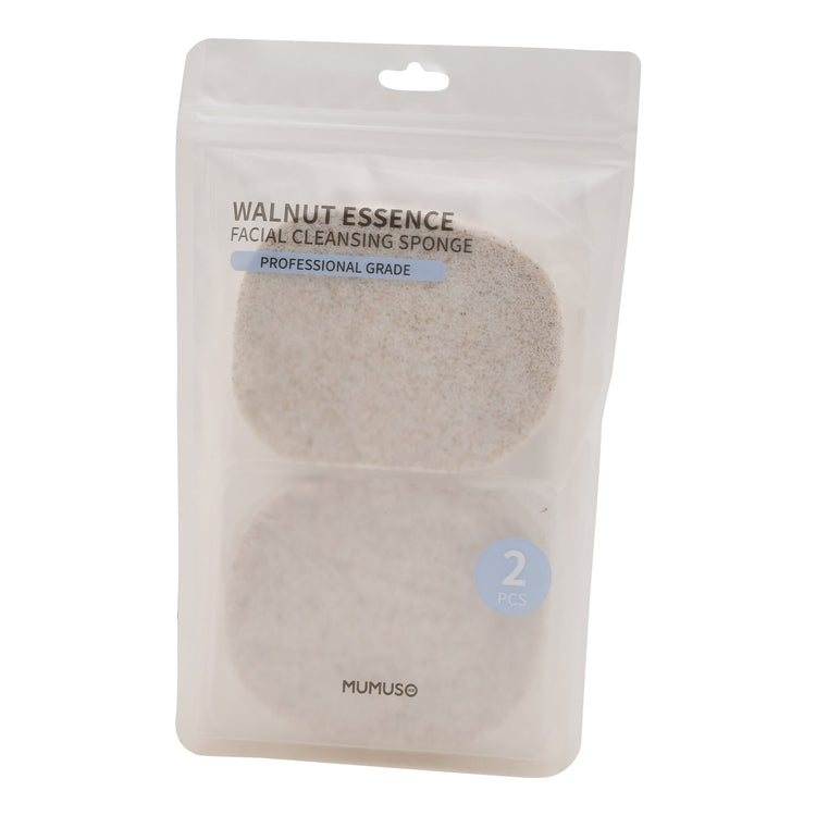 Walnut Essence Facial Cleansing Sponge - Off-white /Set of 2 Mumuso
