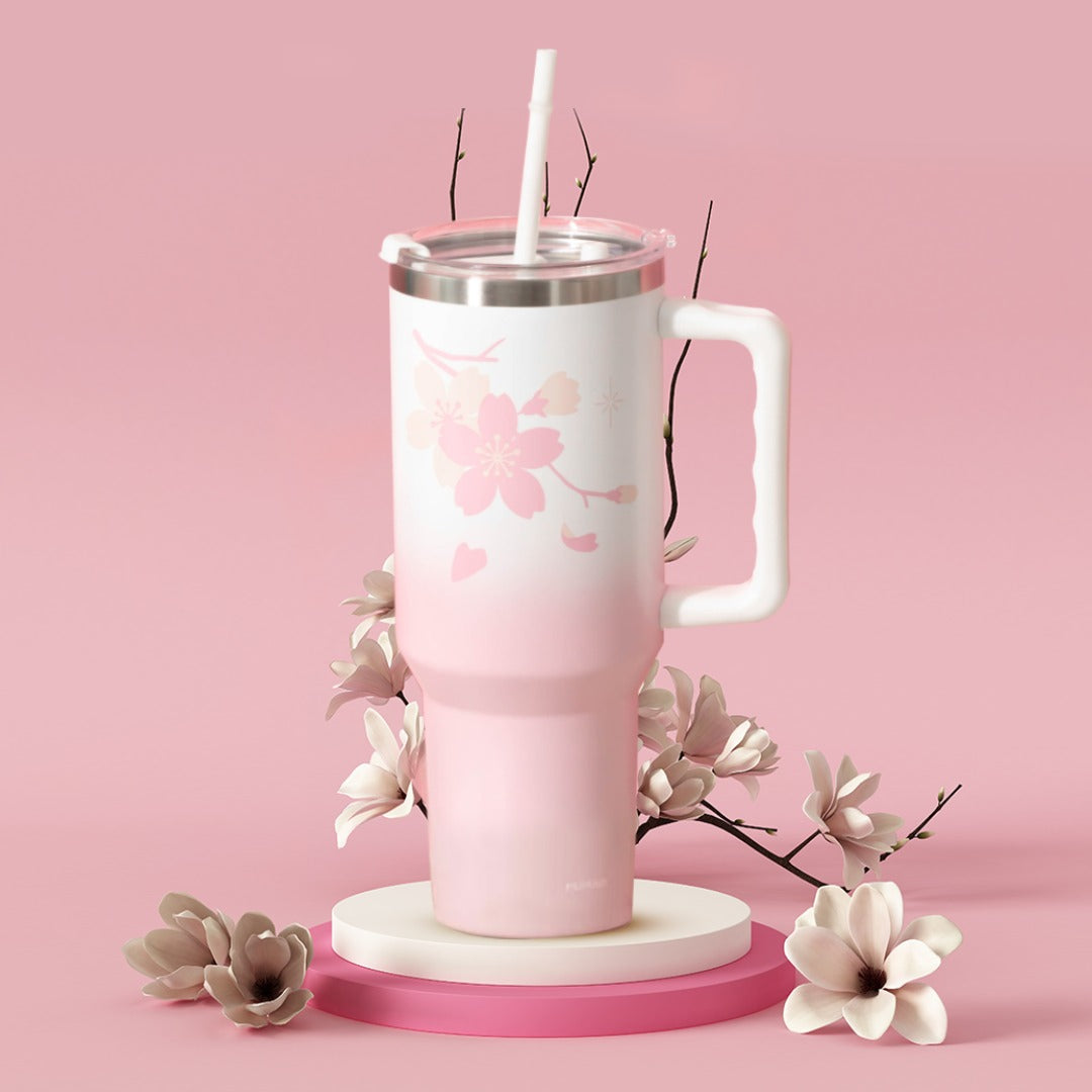 Cherry Blossom Collection - Insulated Tall Tumbler with Handle &amp; Straw - 1200 ml