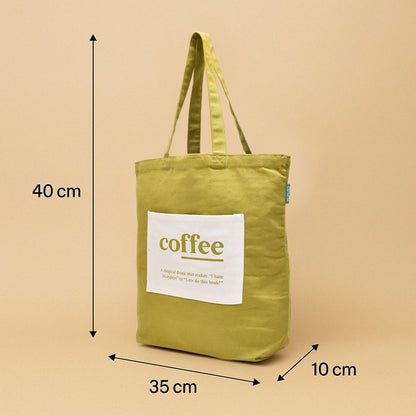Mumuso Canvas &quot;Coffee&quot; Tote Bag -Olive Green