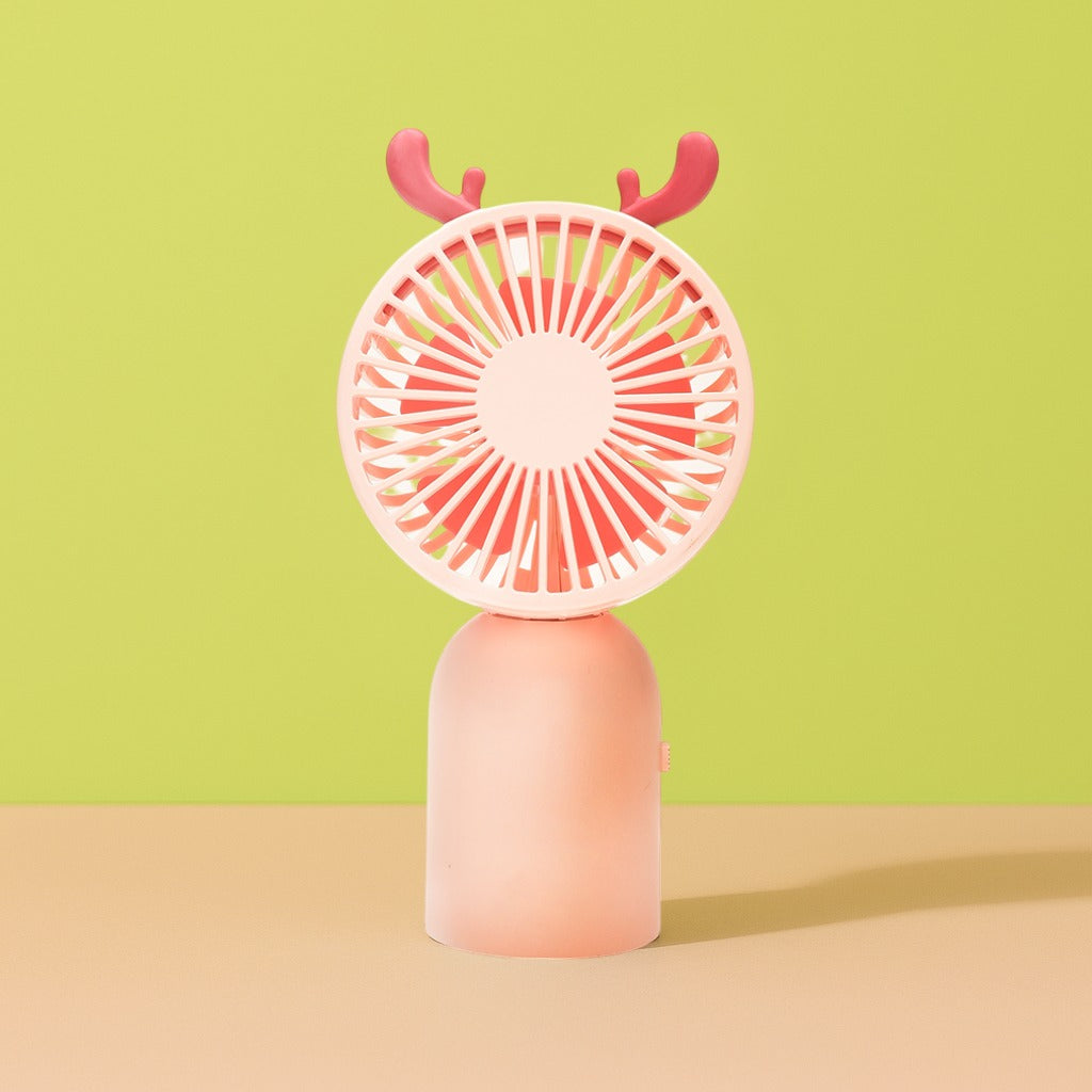 Mini Electric Handfan with Antlers- Pink/ White/ Green