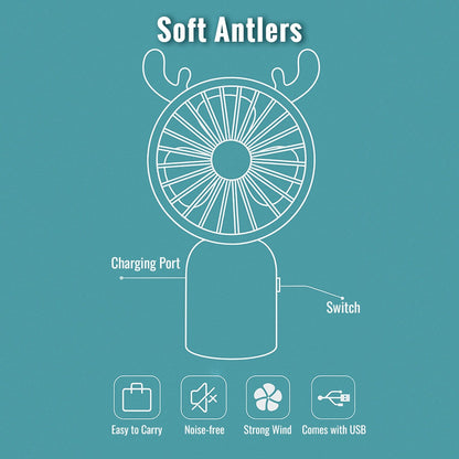 Mini Electric Handfan with Antlers- Pink/ White/ Green