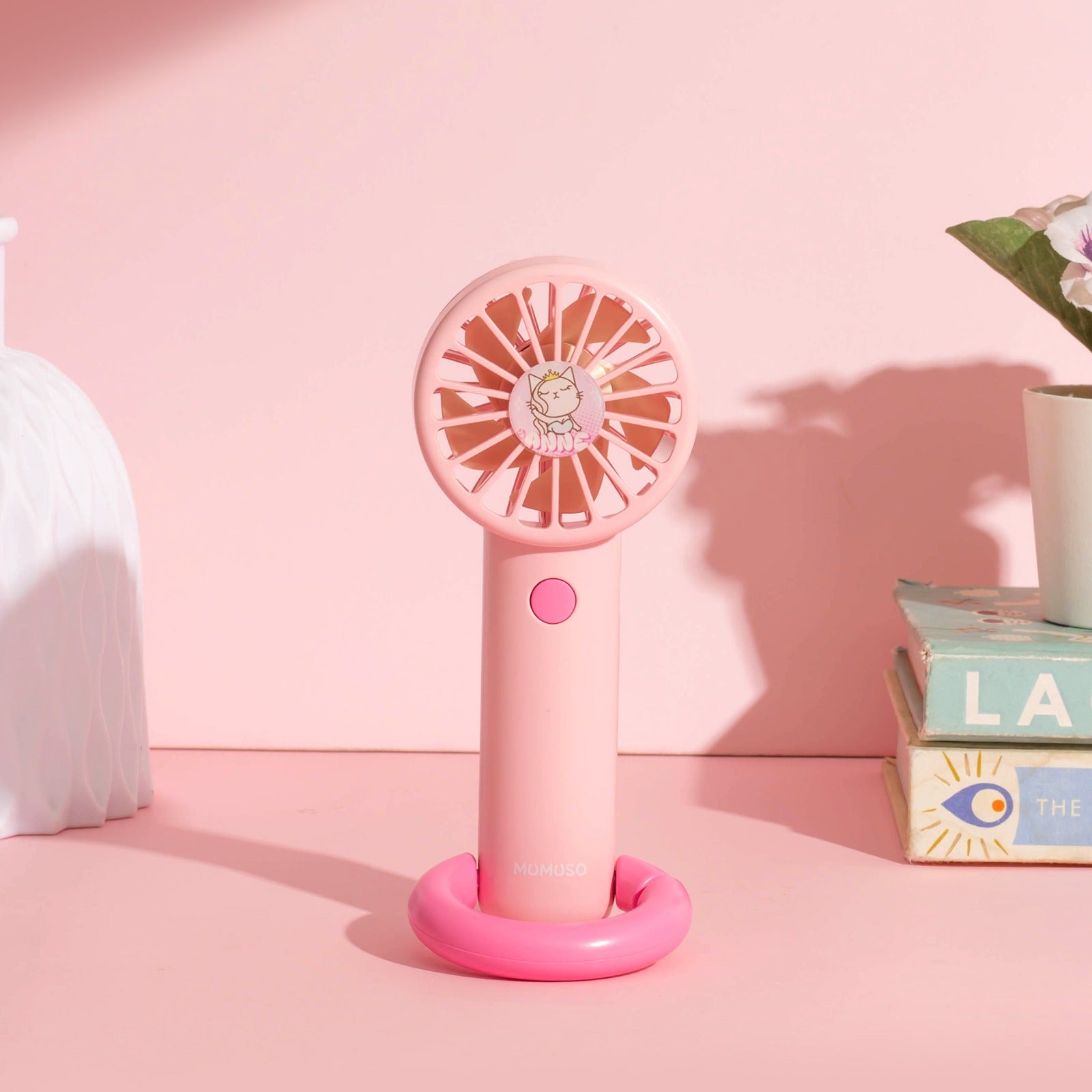 Electric Mini Handheld Fan with Carabiner- Pink/ White/ Blue