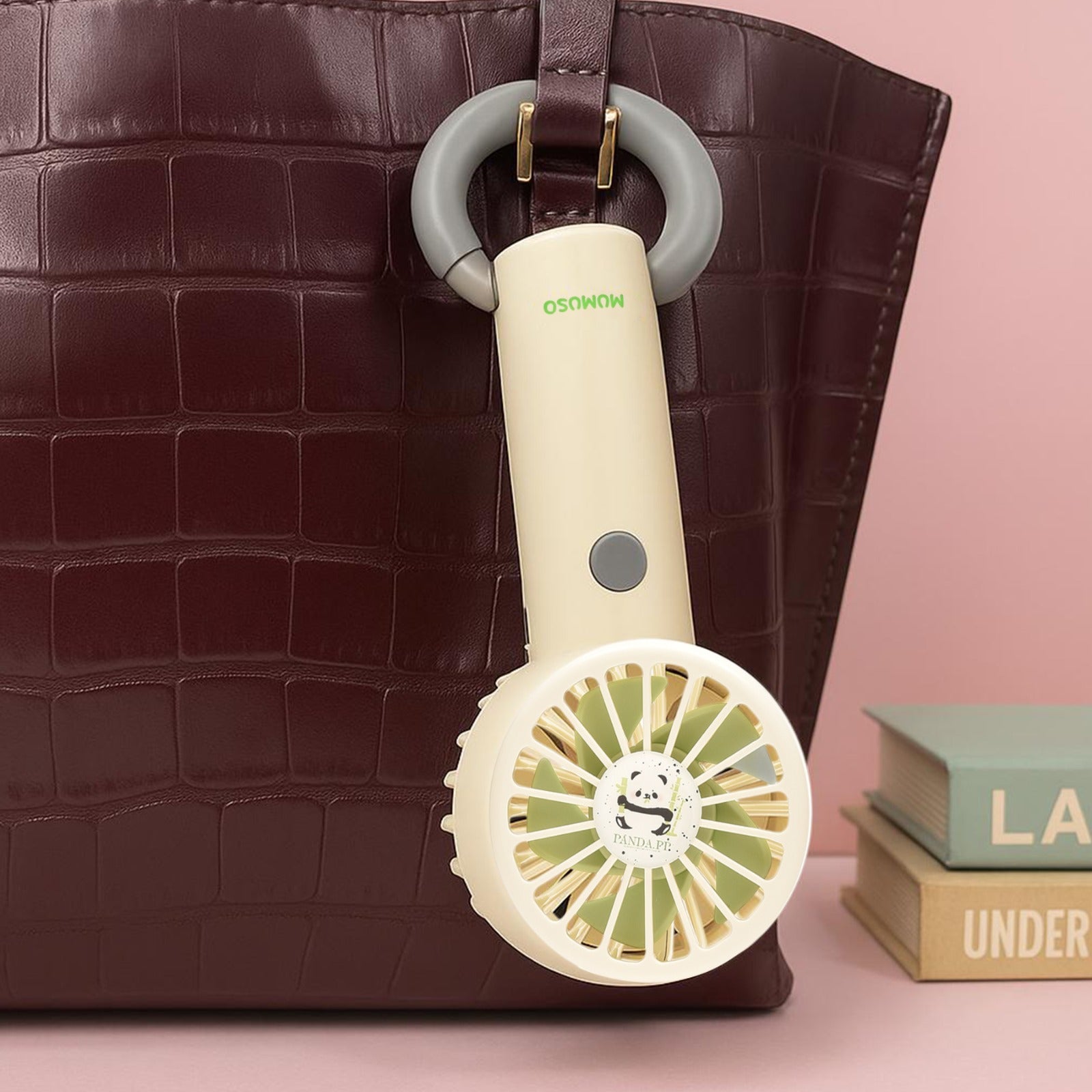 Electric Mini Handheld Fan with Carabiner- Pink/ White/ Blue