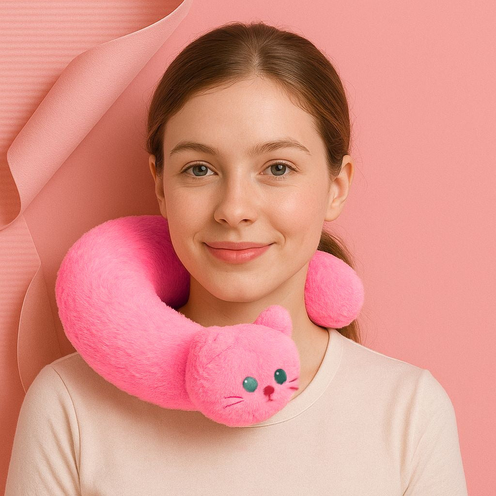 Plushy Pink Cat Neck Pillow