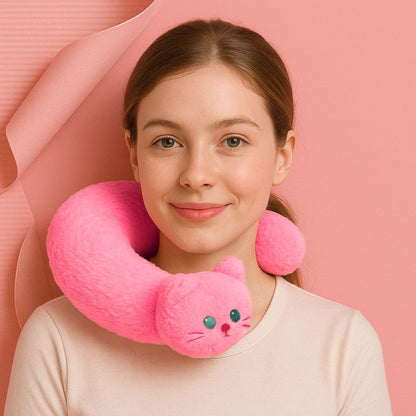 Plushy Pink Cat Neck Pillow