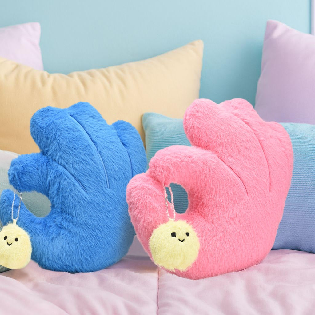 OK  Sign- Shaped Plush Pillow- Pink/ Blue