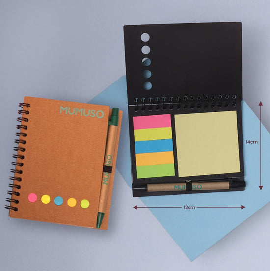 Pocket Notebook with Ballpoint Pen & Sticky Notes - Brown
