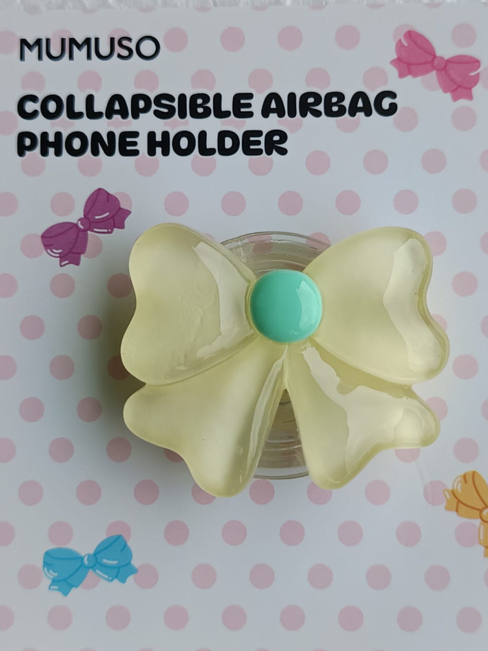 3D Bowknot Collapsible Airbag Phone Holder - Pink &amp; Green Bow