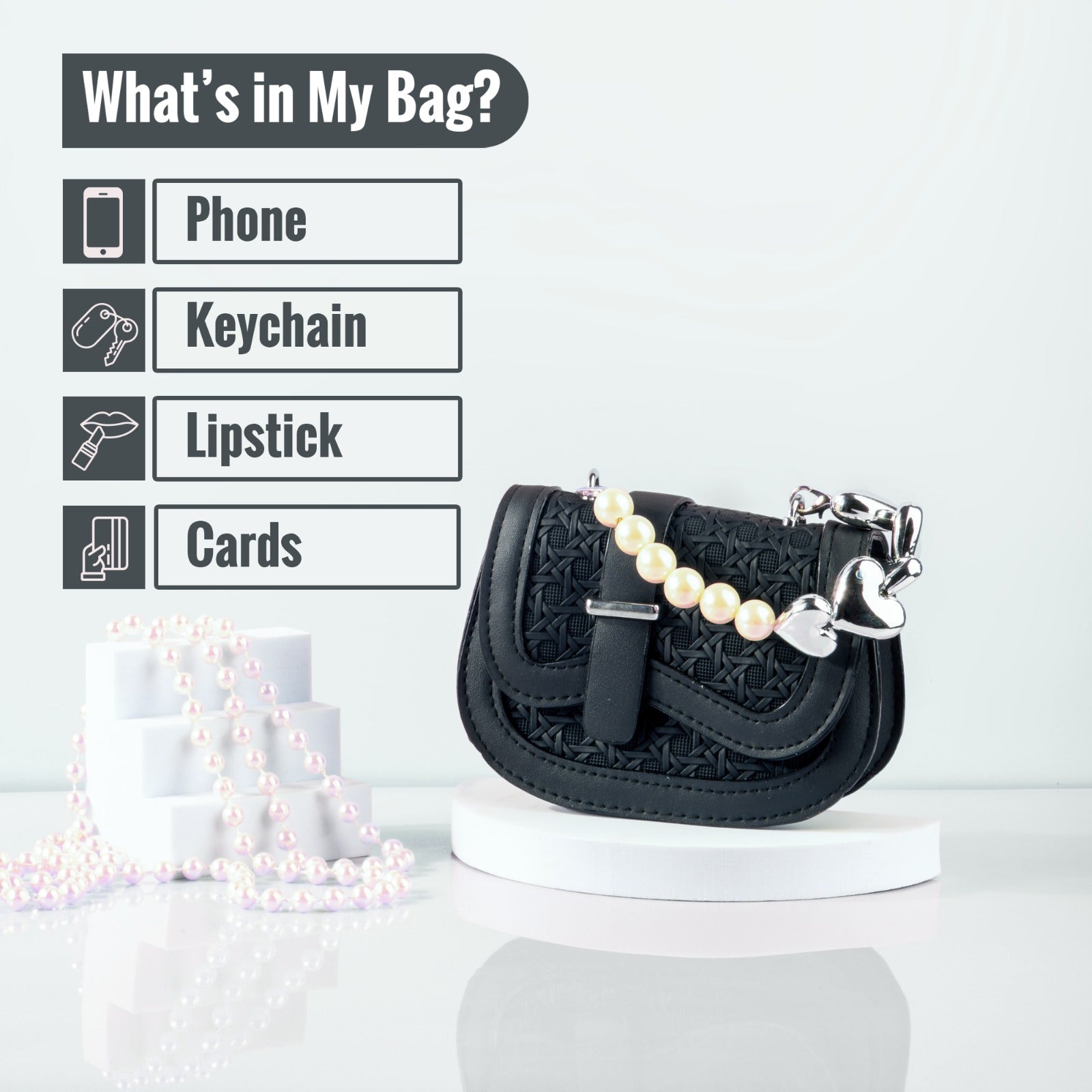 Mini Handbag with Pearl &amp; Chain Strap