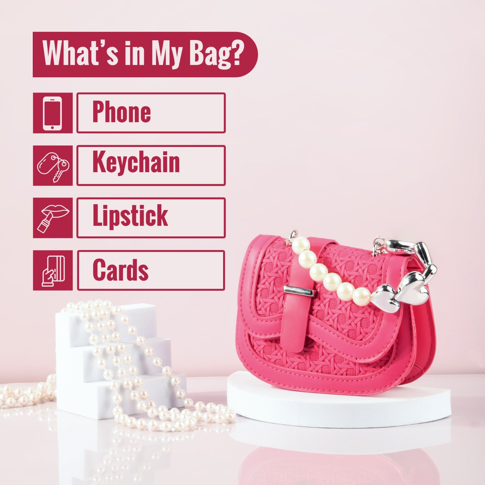 Mini Handbag with Pearl &amp; Chain Strap