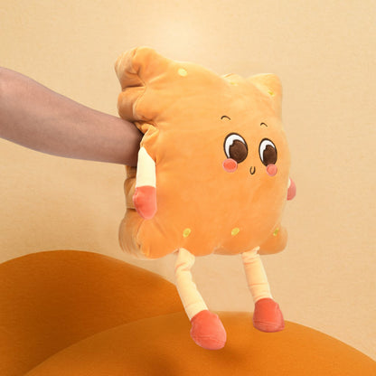 Funny Toast-Shaped Hand Warmer Pillow - Pink / Coffee Brown