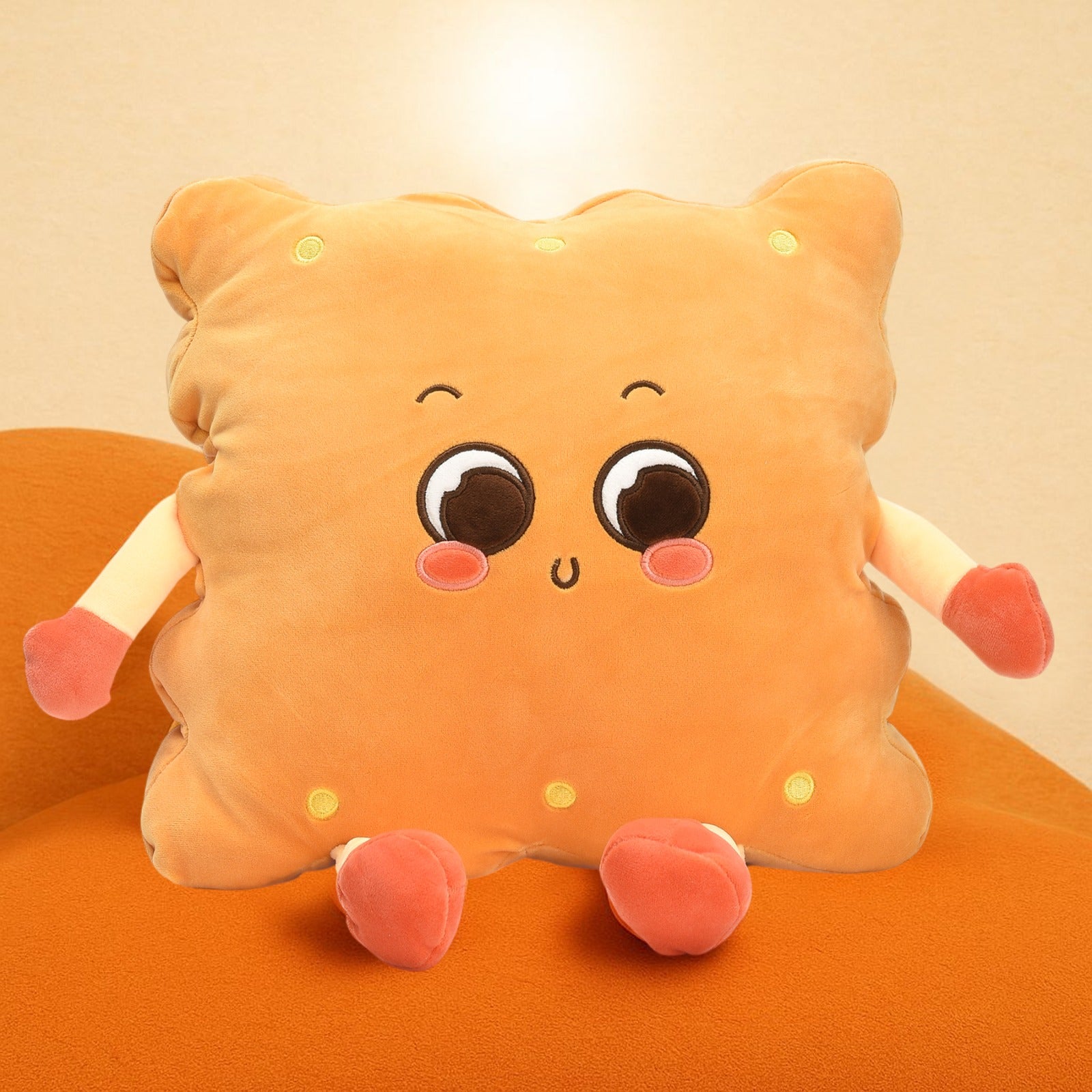 Funny Toast-Shaped Hand Warmer Pillow - Pink / Coffee Brown