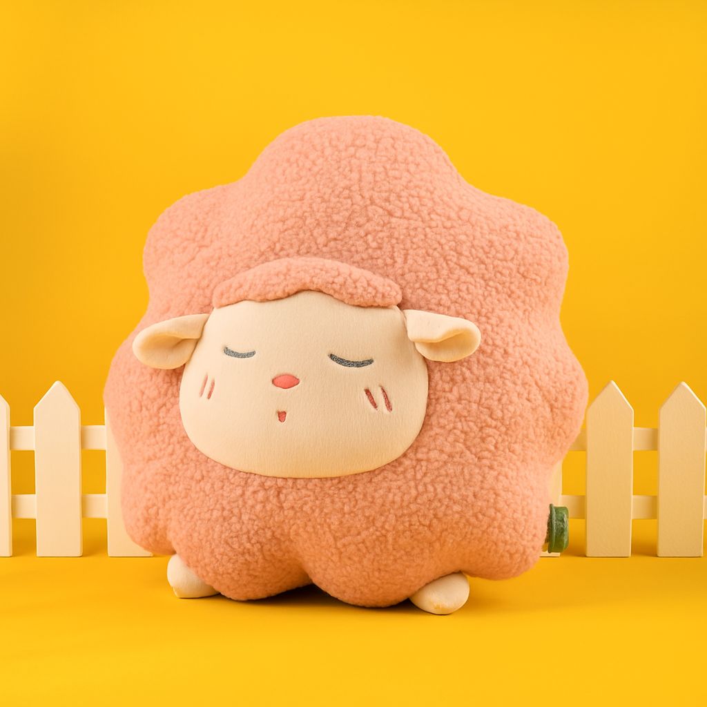 Fluffy Cute Sheep Plush Throw Pillow - Beige/Pink