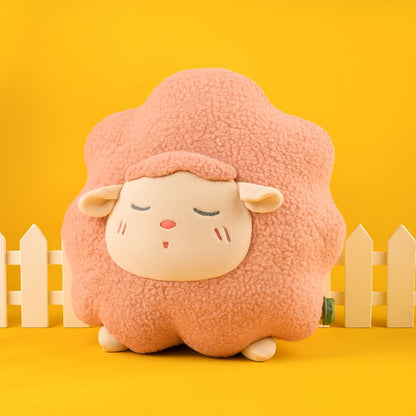 Fluffy Cute Sheep Plush Throw Pillow - Beige/Pink