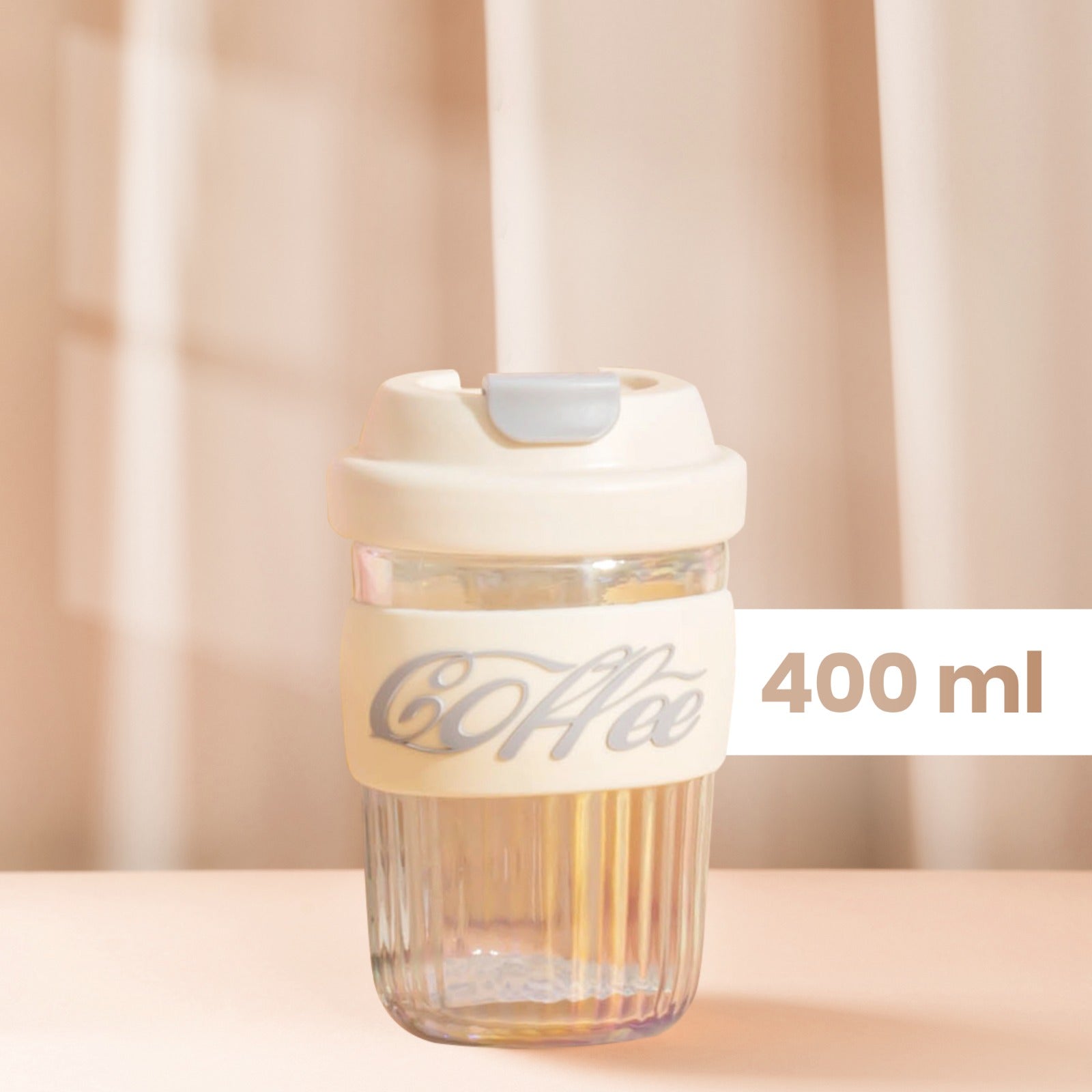 Dazzling Glass Coffee Tumbler with Lid and Sleeves-400ml