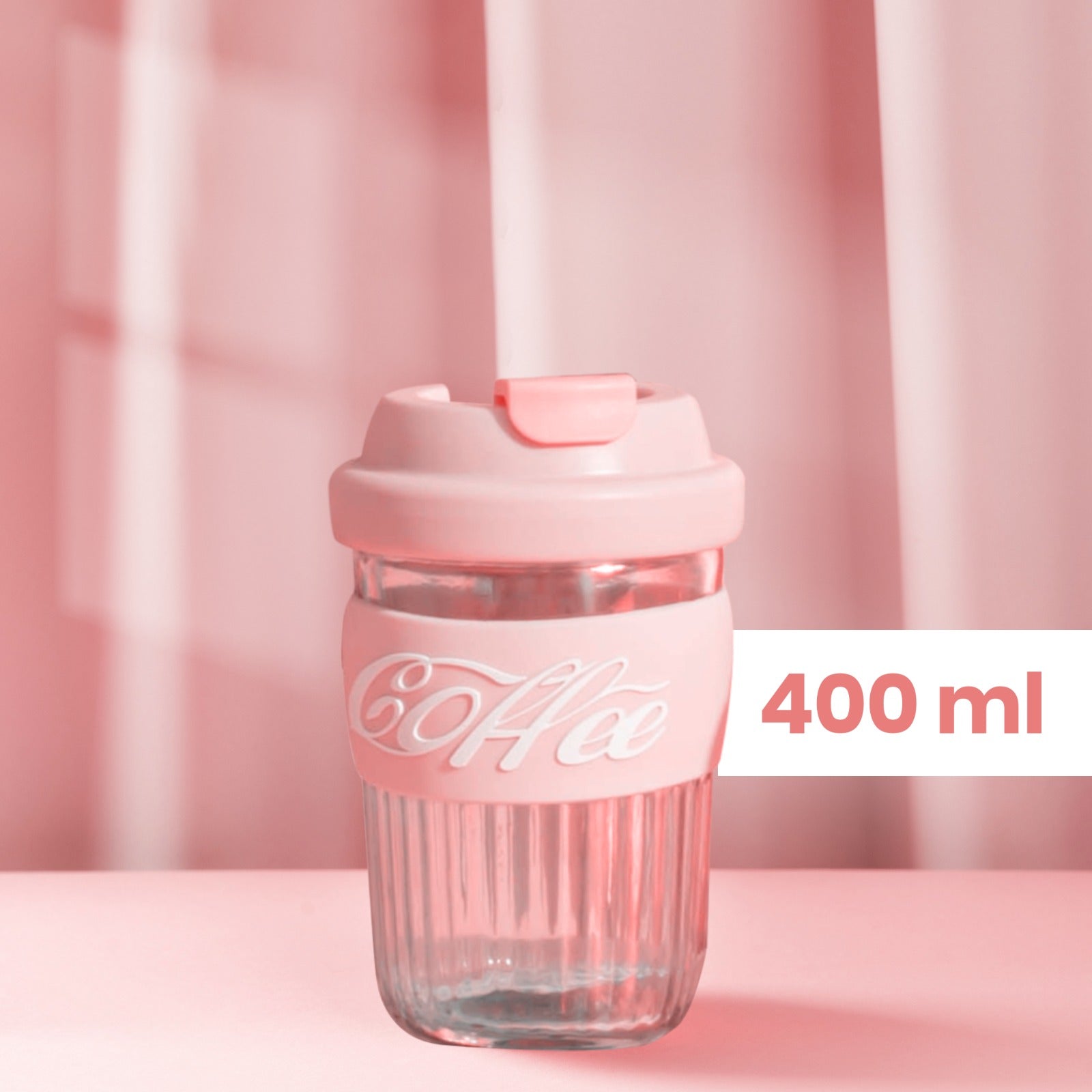 Dazzling Glass Coffee Tumbler with Lid and Sleeves-400ml