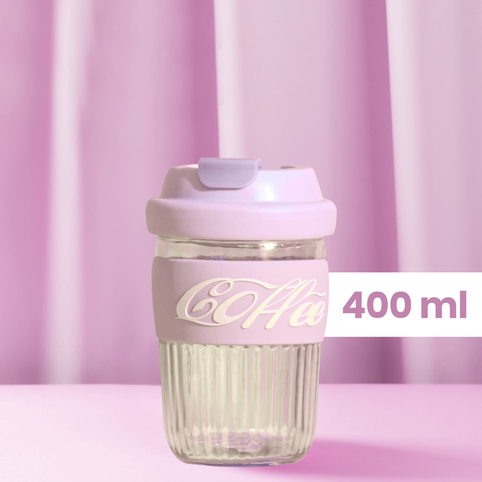 Dazzling Glass Coffee Tumbler with Lid and Sleeves-400ml