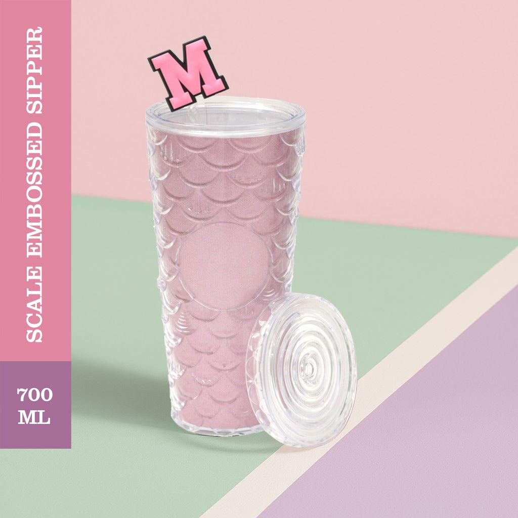 Scale Embossed Fancy Long Tumbler with Straw - 700 ml